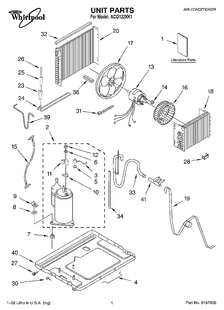 UNIT, LITERATURE Diagram and Parts List for ACQ122XK1  Whirlpool Air Conditioner