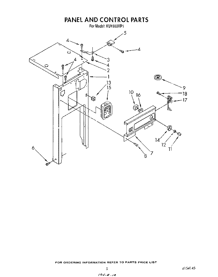 PANEL AND CONTROL Diagram and Parts List for KU1550VP1  Roper Trash Compactor
