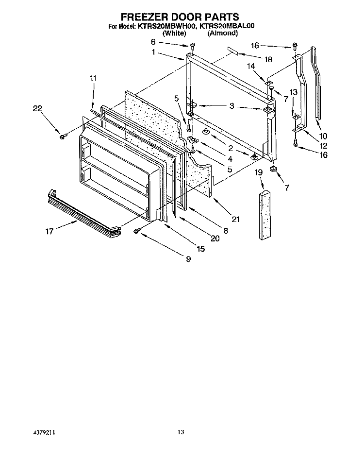 FREEZER DOOR Diagram and Parts List for KTRS20MBWH00  KitchenAid Refrigerator