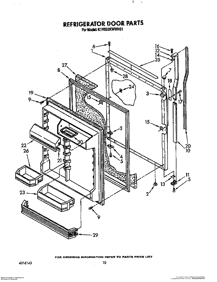 REFRIGERATOR DOOR Diagram and Parts List for KTRS22KWWH01  KitchenAid Refrigerator