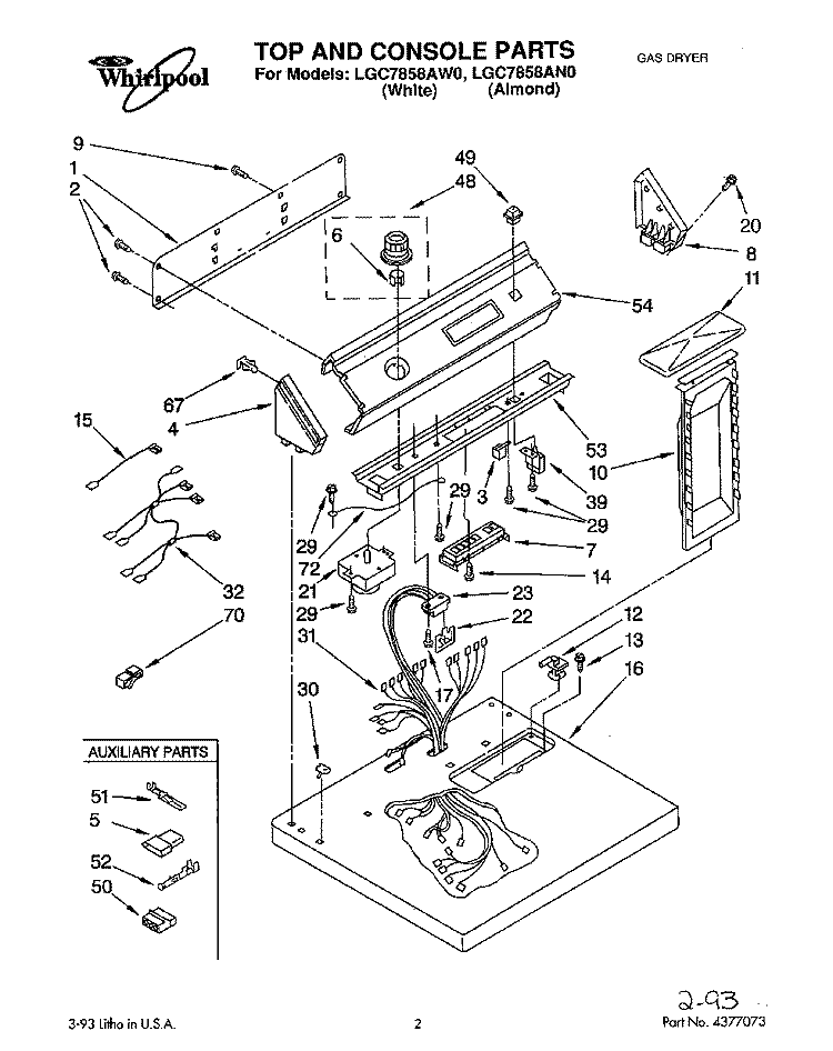 TOP AND CABINET, LIT/OPTIONAL Diagram and Parts List for LGC7858AW0  Whirlpool Dryer