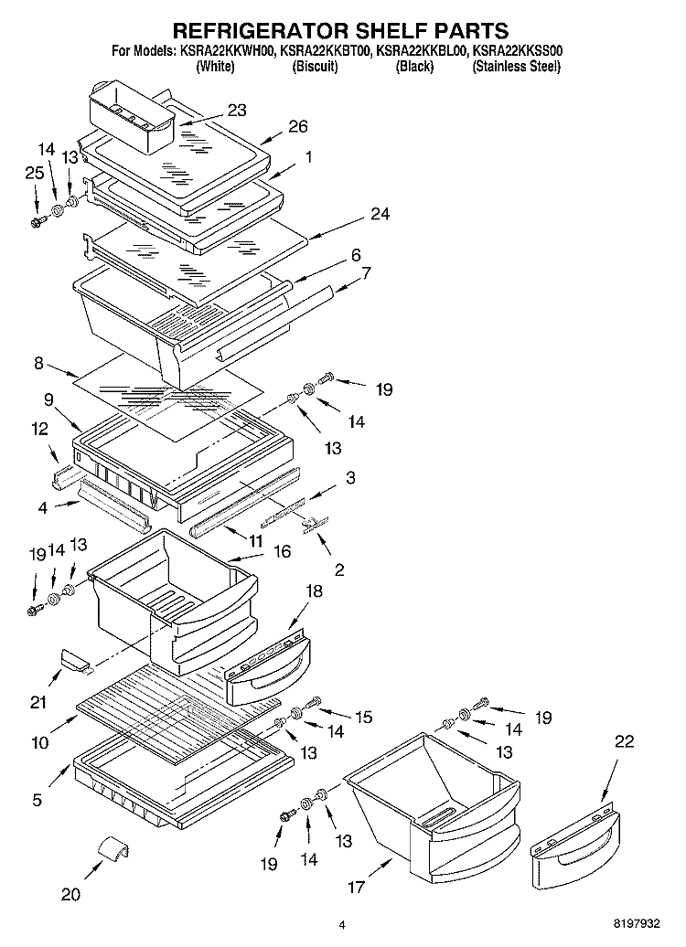 REFRIGERATOR SHELF Diagram and Parts List for KSRA22KKBT00  KitchenAid Refrigerator