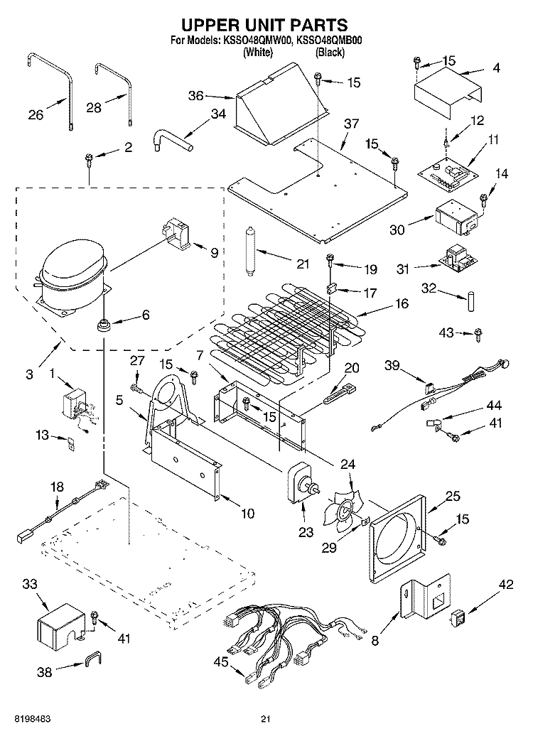 UPPER UNIT PARTS Diagram and Parts List for KSSO48QMW00  KitchenAid Refrigerator