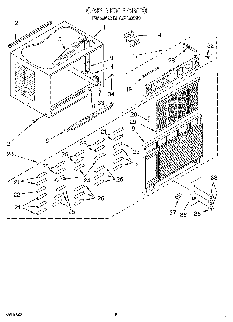 CABINET Diagram and Parts List for BHAC1400FS0  Whirlpool Air Conditioner