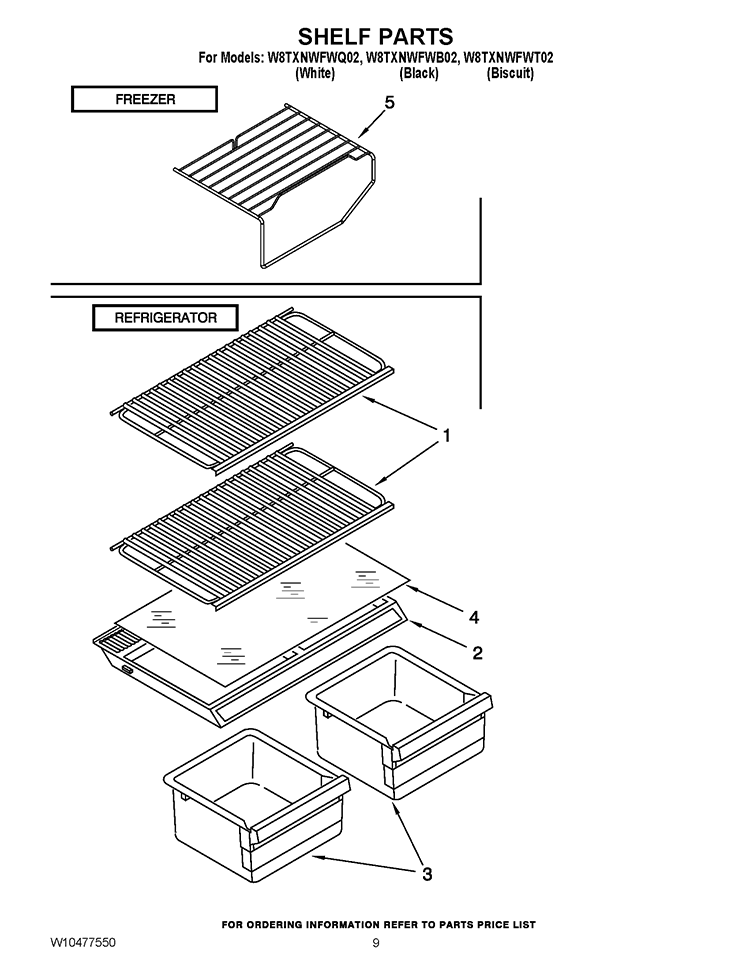 SHELF PARTS Diagram and Parts List for W8TXNWFWT02  Whirlpool Refrigerator