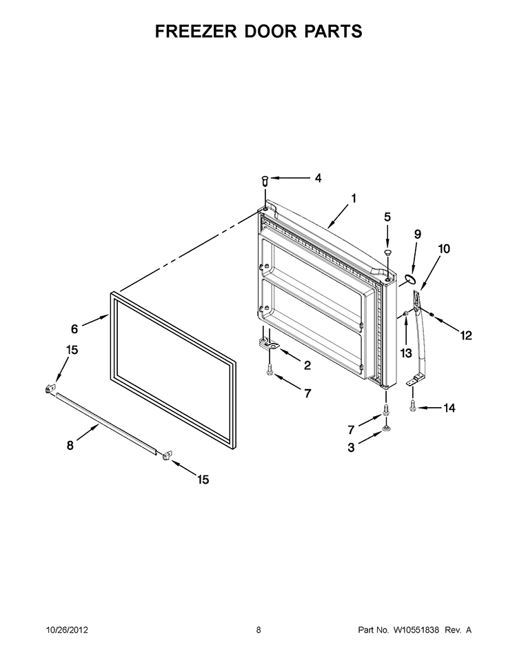 FREEZER DOOR PARTS Diagram and Parts List for 5VWT51SFYF00  Whirlpool Refrigerator