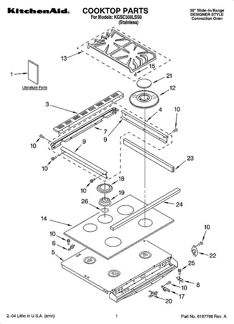 COOKTOP PARTS Diagram and Parts List for KGSC308LSS0  KitchenAid Range