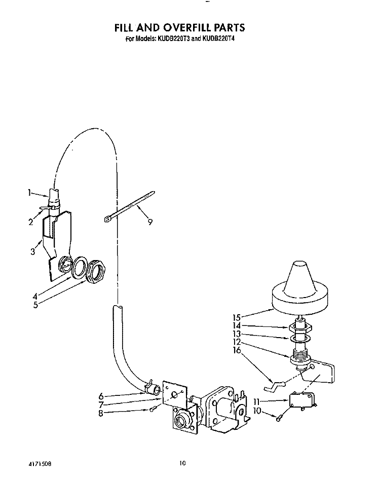 FILL AND OVERFILL Diagram and Parts List for KUDB220T3  KitchenAid Dishwasher