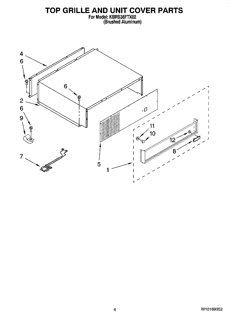 TOP GRILLE AND UNIT COVER PARTS Diagram and Parts List for KBRS36FTX02  KitchenAid Refrigerator