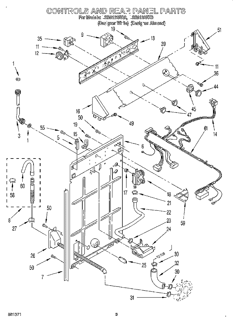 CONTROLS AND REAR PANEL Diagram and Parts List for LSR6132EZ0  Whirlpool Washer