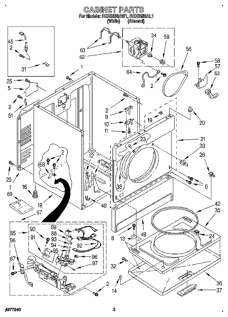 CABINET Diagram and Parts List for RGX5636AL1  Roper Dryer
