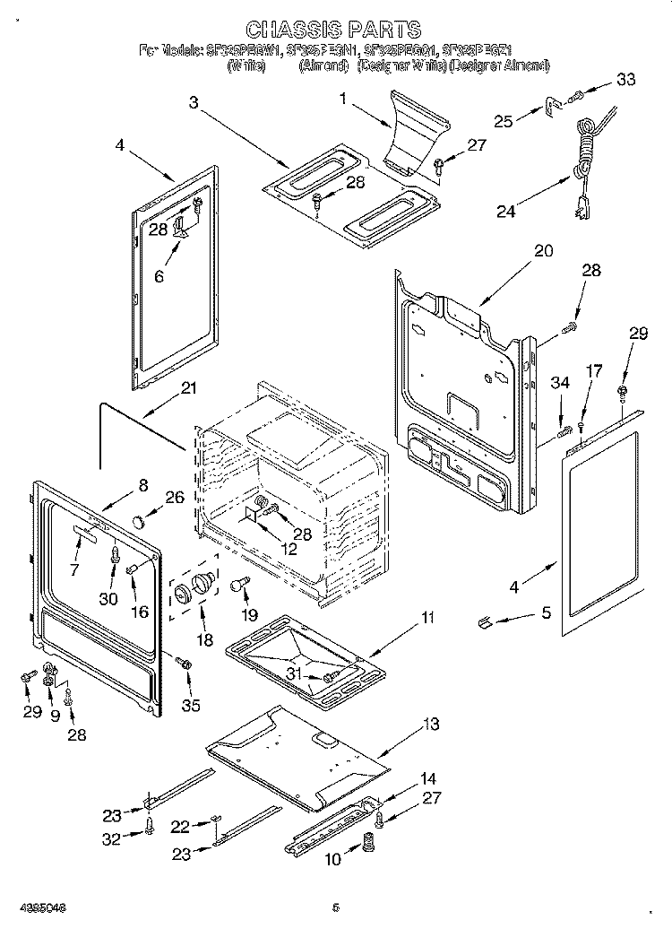 CHASSIS Diagram and Parts List for SF325PEGN1  Whirlpool Range