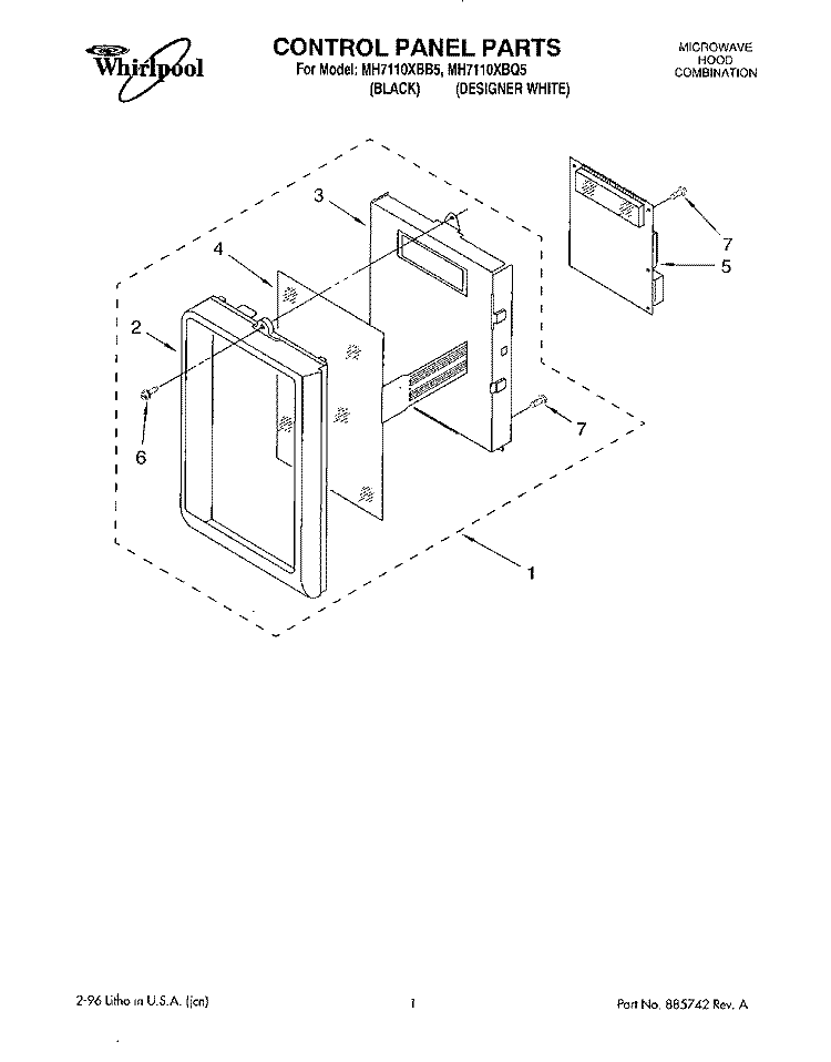 CONTROL PANEL Diagram and Parts List for MH7110XBB5  Whirlpool Microwave