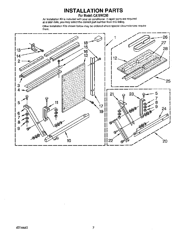 INSTALLATION Diagram and Parts List for CA18WC50  Crosley Air Conditioner