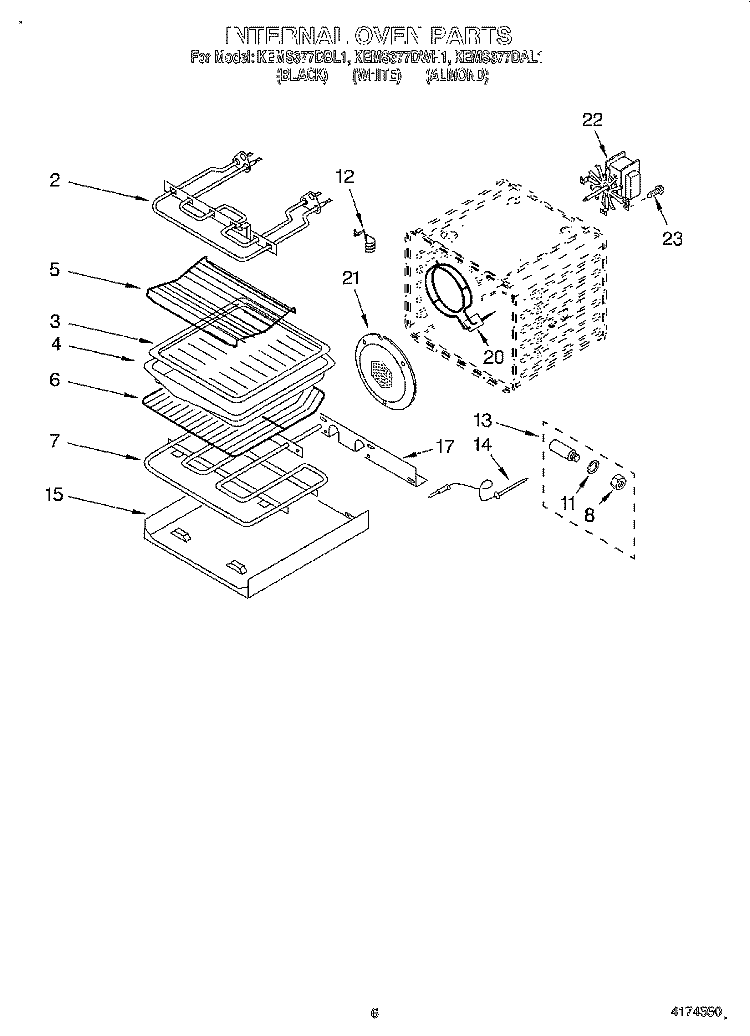 INTERNAL OVEN Diagram and Parts List for KEMS377DBL1  KitchenAid Microwave Oven Combo