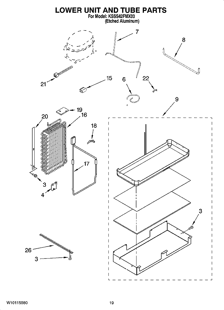 LOWER UNIT AND TUBE PARTS Diagram and Parts List for KSSS42FMX03  KitchenAid Refrigerator