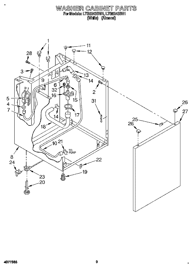 WASHER CABINET Diagram and Parts List for LTG5243BW1  Whirlpool Washer Dryer Combo