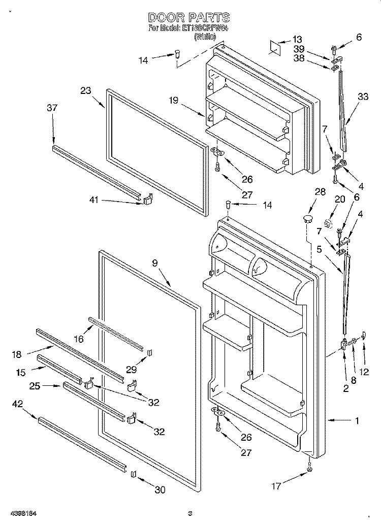 DOOR Diagram and Parts List for ET18SCRFW04  Whirlpool Refrigerator