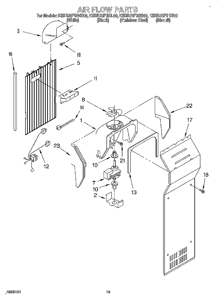 AIR FLOW Diagram and Parts List for KSRB25FGBT00  KitchenAid Refrigerator