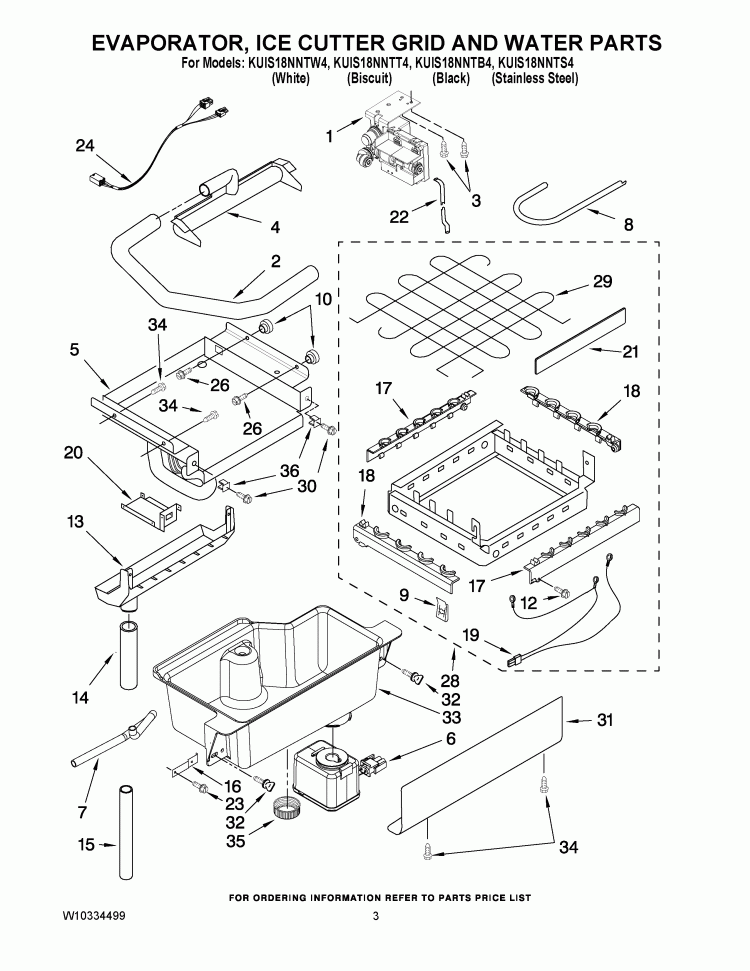 EVAPORATOR, ICE CUTTER GRID AND WATER PARTS Diagram and Parts List for KUIS18NNTT4  KitchenAid Ice Maker