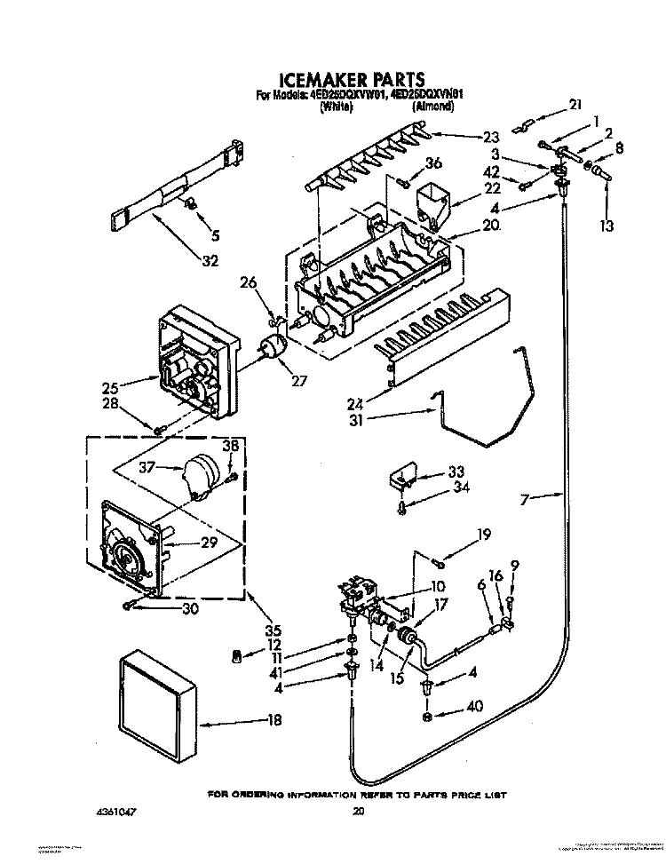 ICEMAKER, LIT/OPTIONAL Diagram and Parts List for 4ED25DQXVW01  Whirlpool Refrigerator