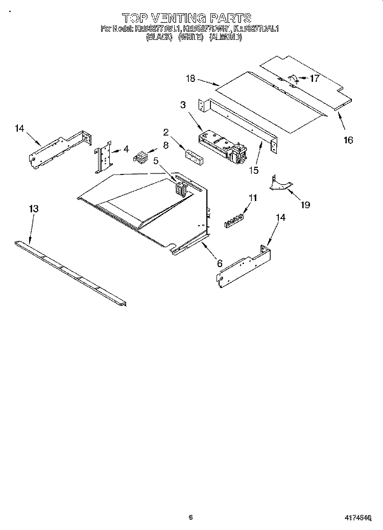 TOP VENTING, OPTIONAL Diagram and Parts List for KEBS277DAL1  KitchenAid Wall Oven