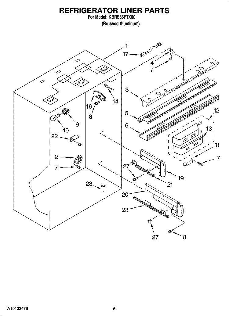 REFRIGERATOR LINER PARTS Diagram and Parts List for KBRS36FTX00  KitchenAid Refrigerator
