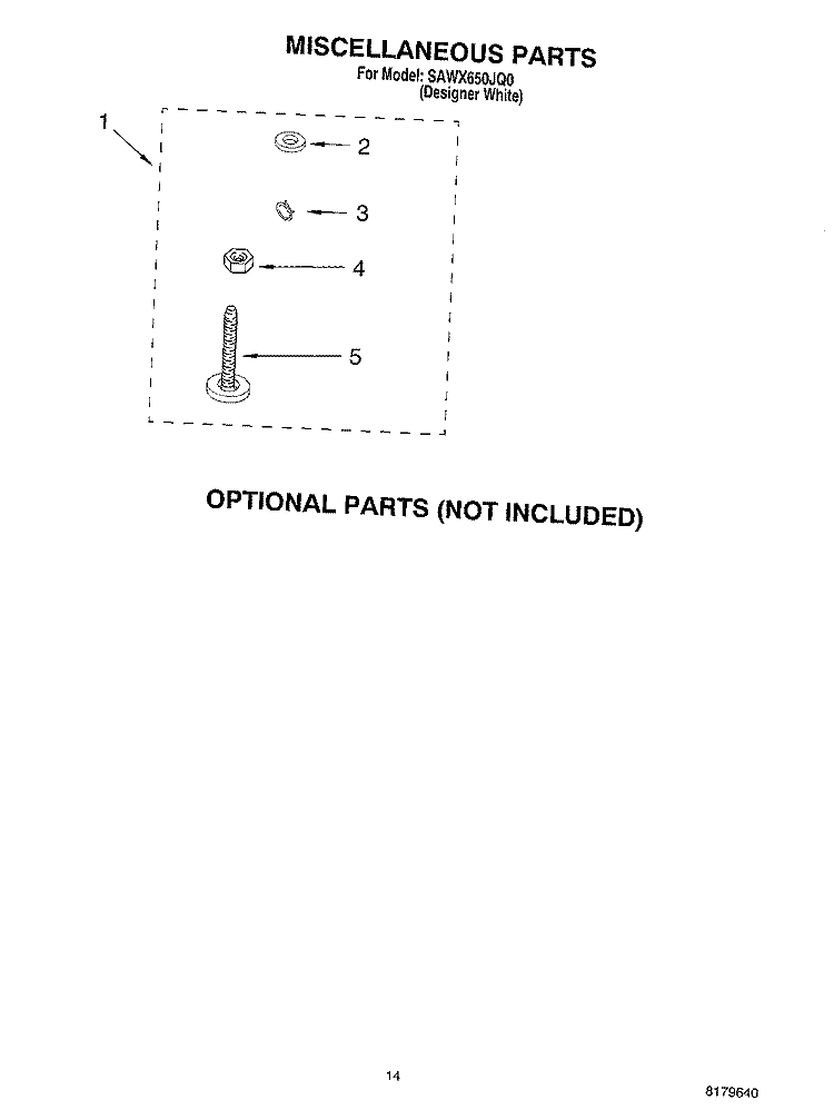 MISCELLANEOUS, OPTIONAL Diagram and Parts List for SAWX650JQ0  Whirlpool Washer