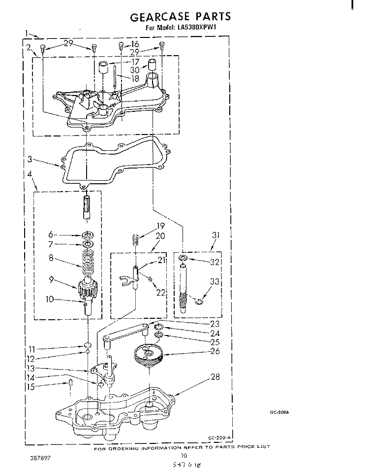 GEARCASE Diagram and Parts List for LA5380XPW1  Whirlpool Washer