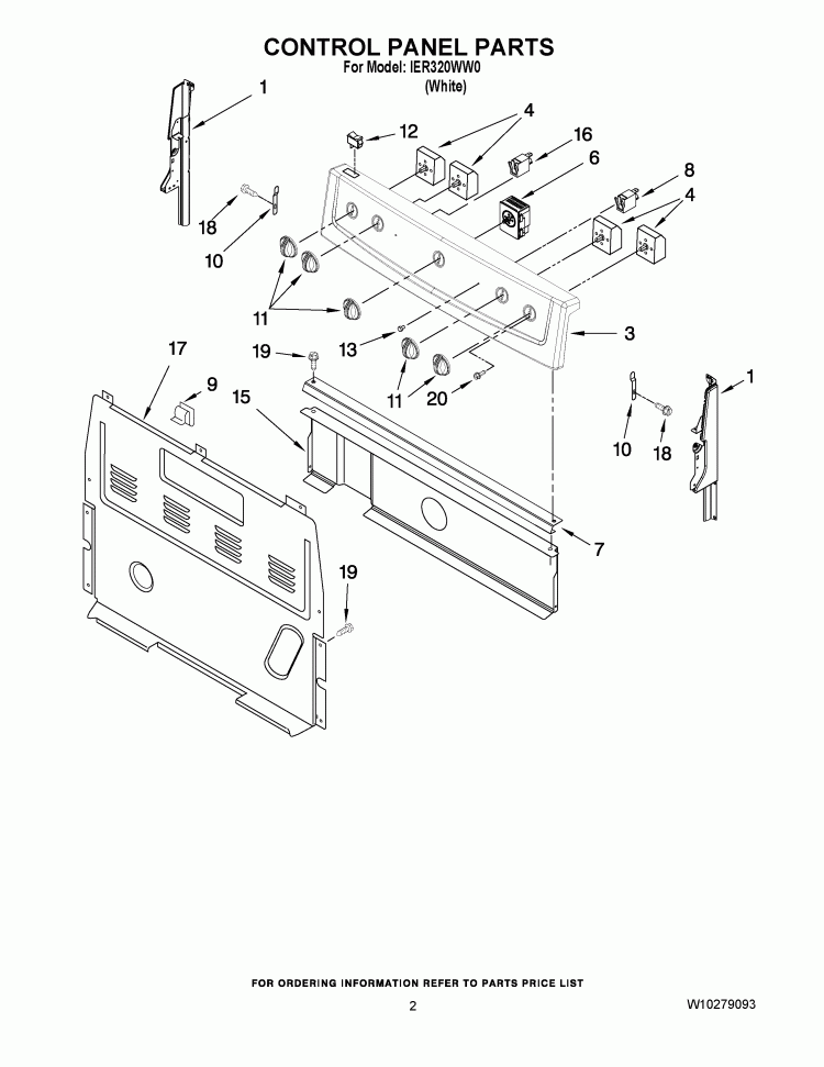 CONTROL PANEL PARTS Diagram and Parts List for IER320WW0  Inglis Range