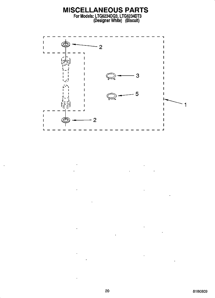 MISCELLANEOUS  PARTS Diagram and Parts List for LTG6234DQ3  Whirlpool Washer Dryer Combo