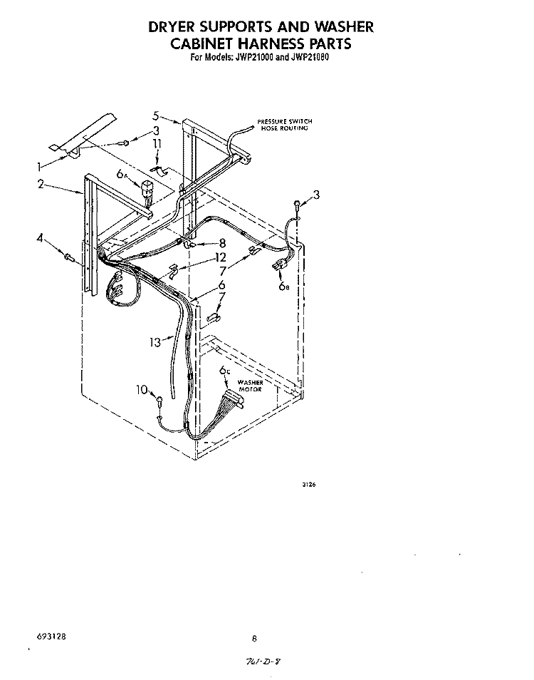 DRYER SUPPORTS AND WASHER CABINET H Diagram and Parts List for JWP21000  Whirlpool Washer Dryer Combo