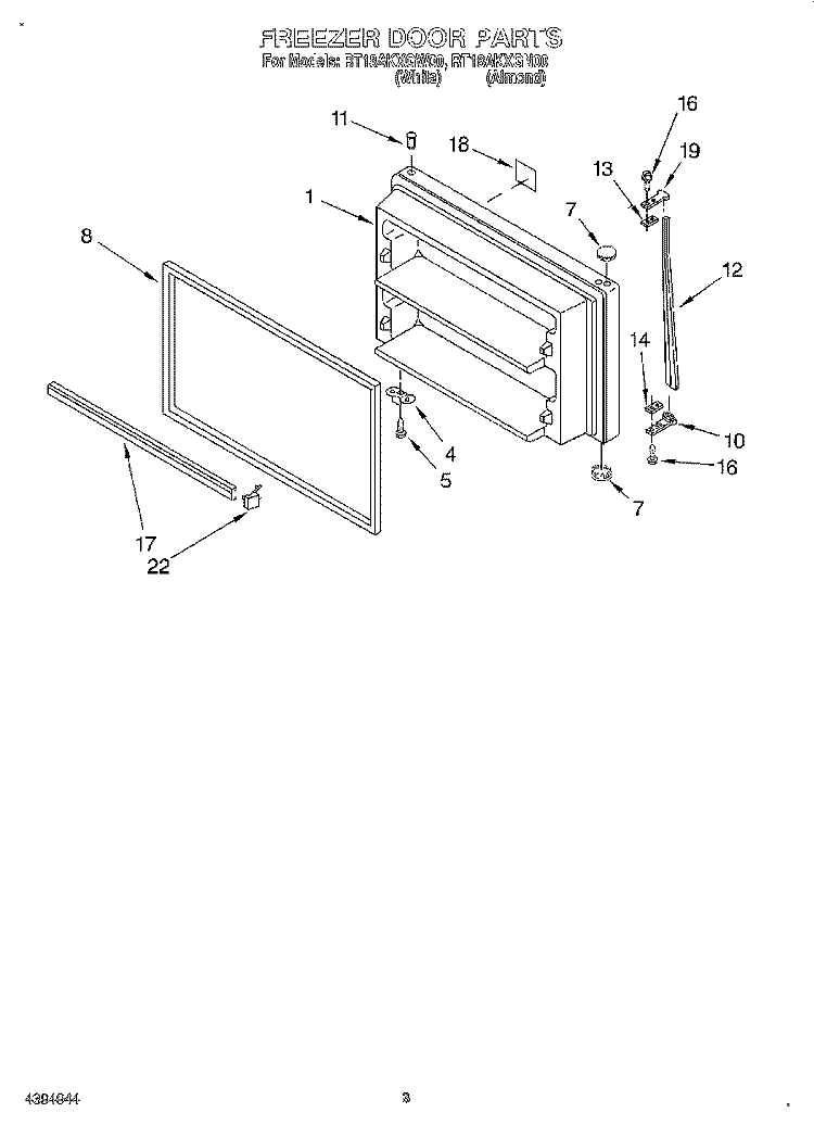 FREEZER DOOR Diagram and Parts List for RT18AKXGW00  Roper Refrigerator