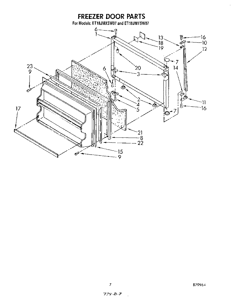 FREEZER DOOR Diagram and Parts List for ET18JMYSF07  Whirlpool Refrigerator