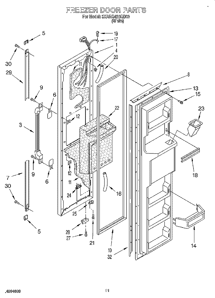 FREEZER DOOR Diagram and Parts List for 3XARG458GD00  Whirlpool Refrigerator