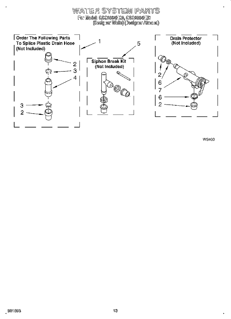 WATER SYSTEM Diagram and Parts List for GSQ9364HZ0  Whirlpool Washer