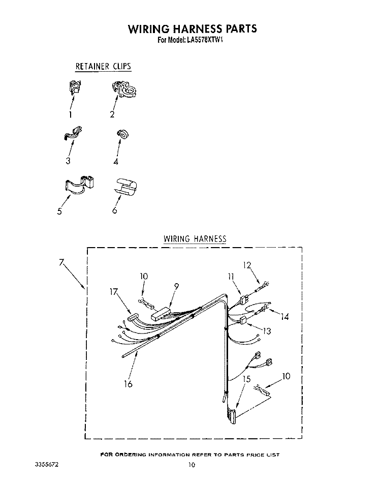 WIRING HARNESS Diagram and Parts List for LA5578XTN1  Whirlpool Washer