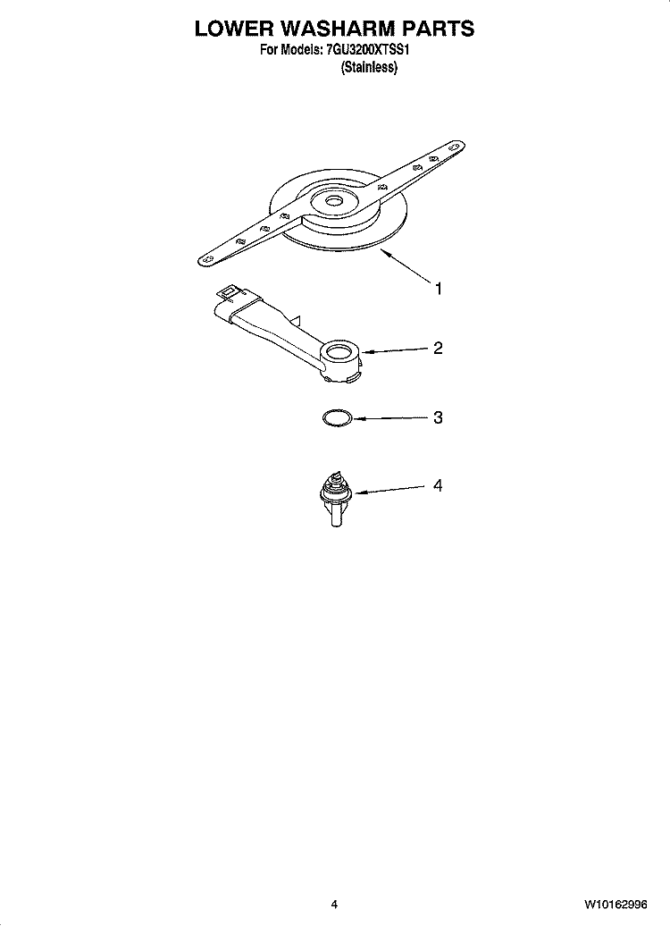 LOWER WASHARM PARTS Diagram and Parts List for 7GU3200XTSS1  Whirlpool Dishwasher
