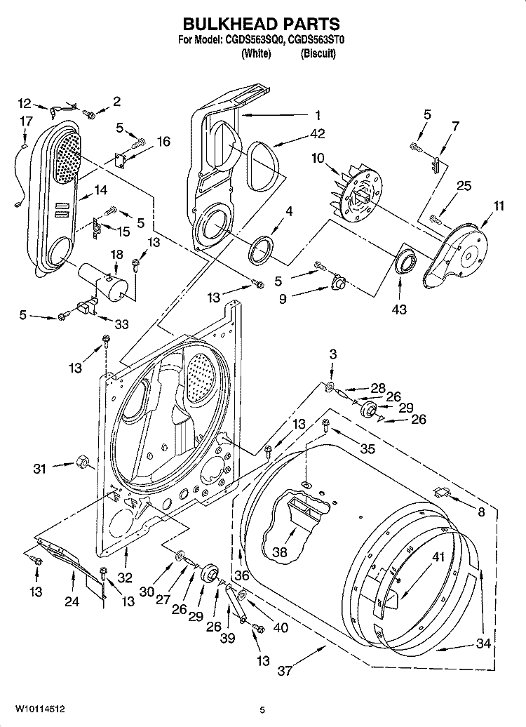 BULKHEAD PARTS Diagram and Parts List for CGDS563SQ0  Crosley Dryer
