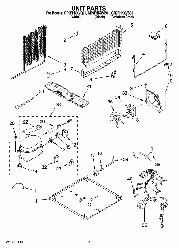 UNIT PARTS Diagram and Parts List for GR9FHKXVB01  Whirlpool Refrigerator