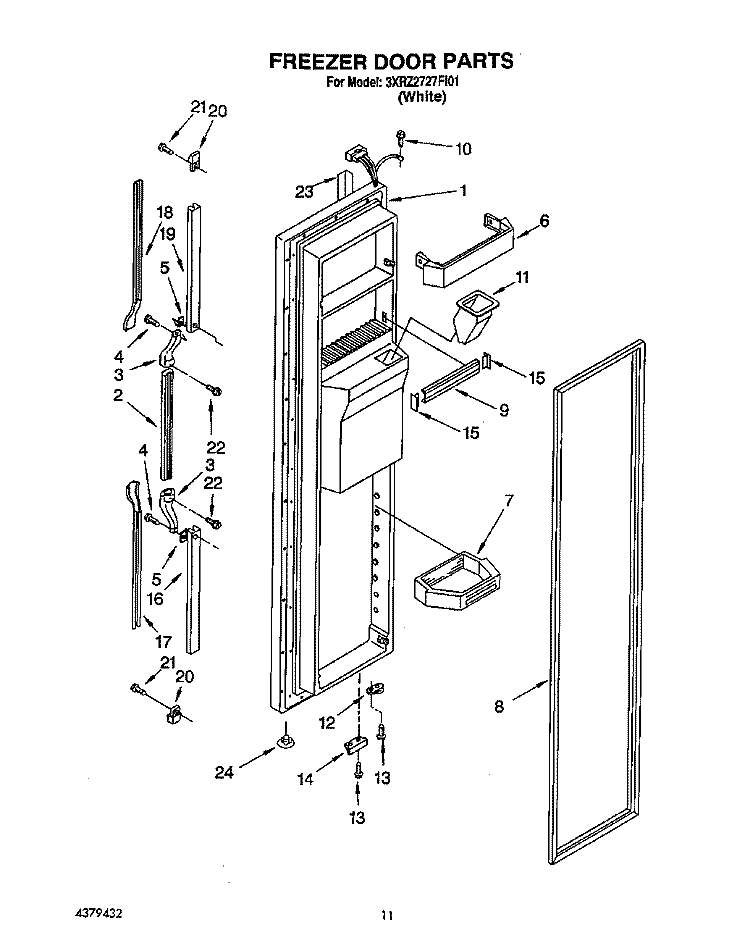 FREEZER DOOR Diagram and Parts List for 3XRZ2727FI01  Whirlpool Refrigerator