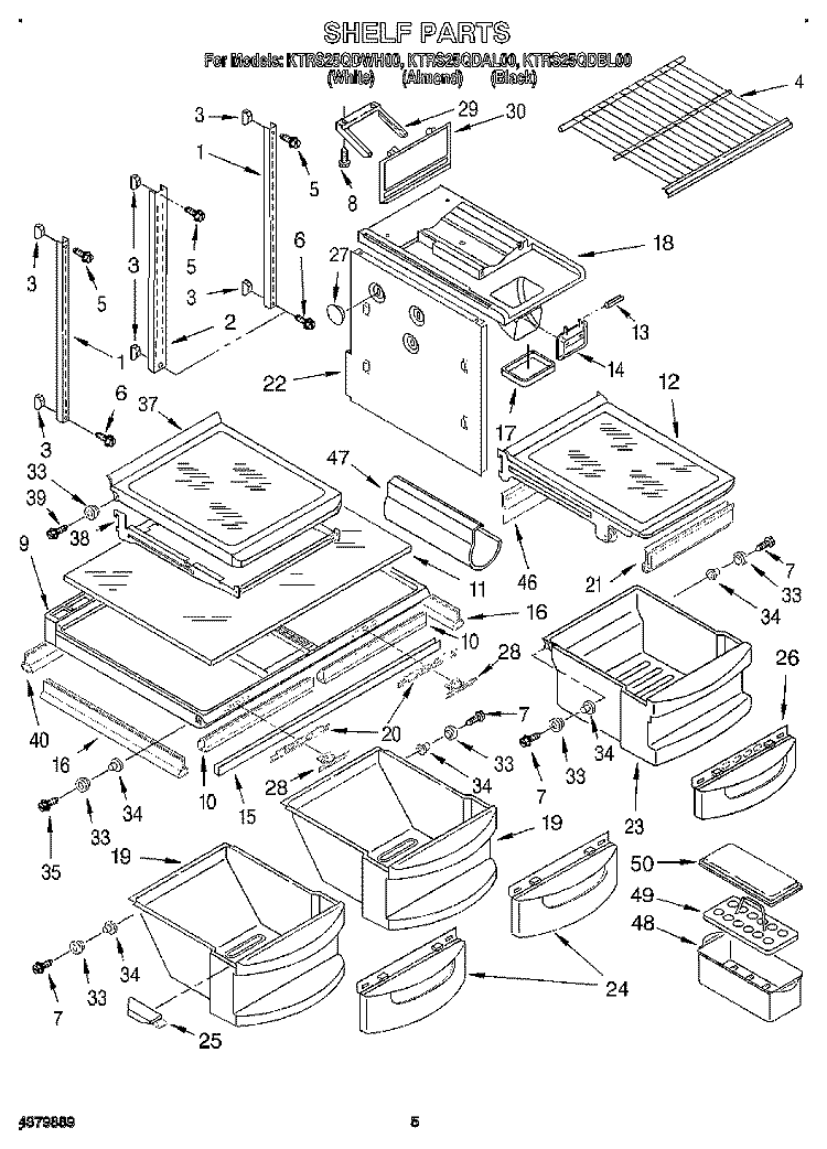 SHELF Diagram and Parts List for KTRS25QDAL00  KitchenAid Refrigerator