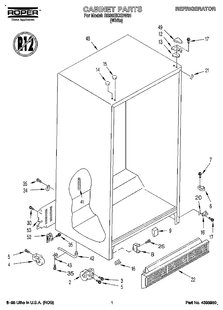 CABINET Diagram and Parts List for RS20EKXDW01  Roper Refrigerator
