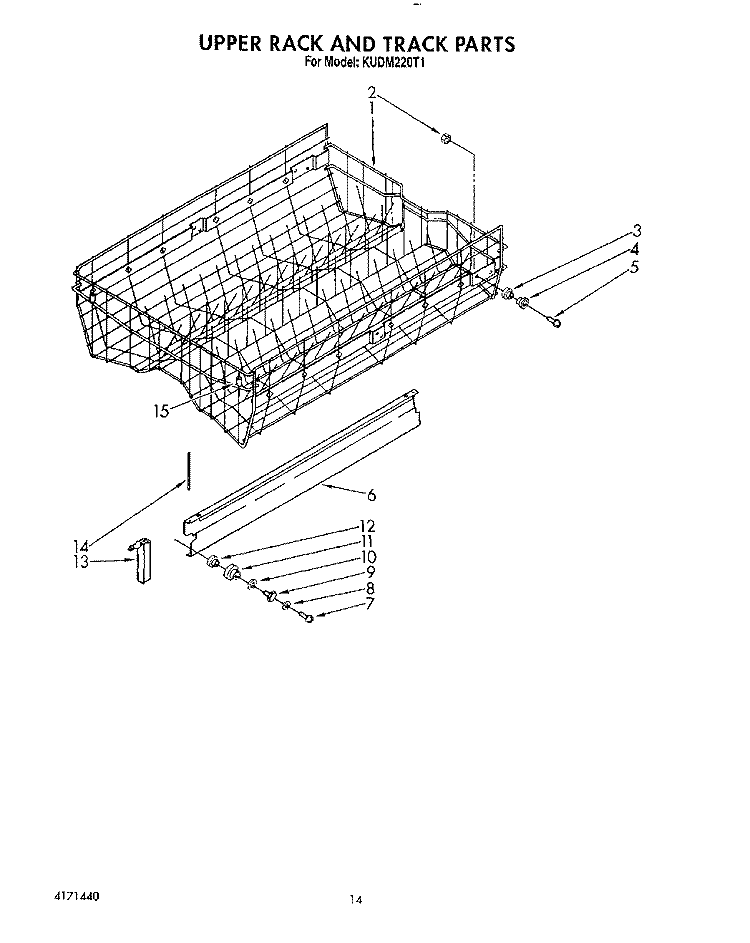 UPPER RACK AND TRACK Diagram and Parts List for KUDM220T1  KitchenAid Dishwasher