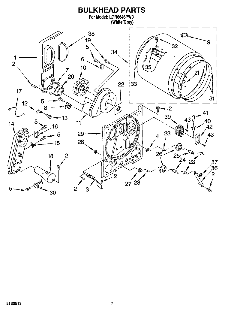 BULKHEAD PARTS, OPTIONAL PARTS (NOT INCLUDED) Diagram and Parts List for LGR6646PW0  Whirlpool Dryer