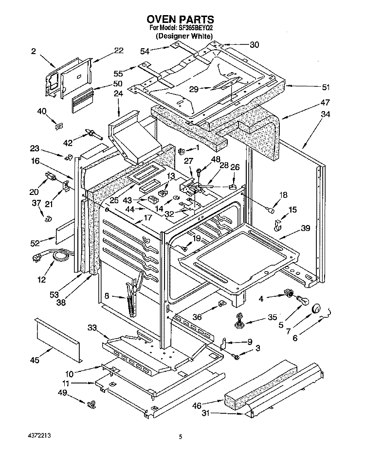 OVEN Diagram and Parts List for SF365BEYQ2  Whirlpool Range