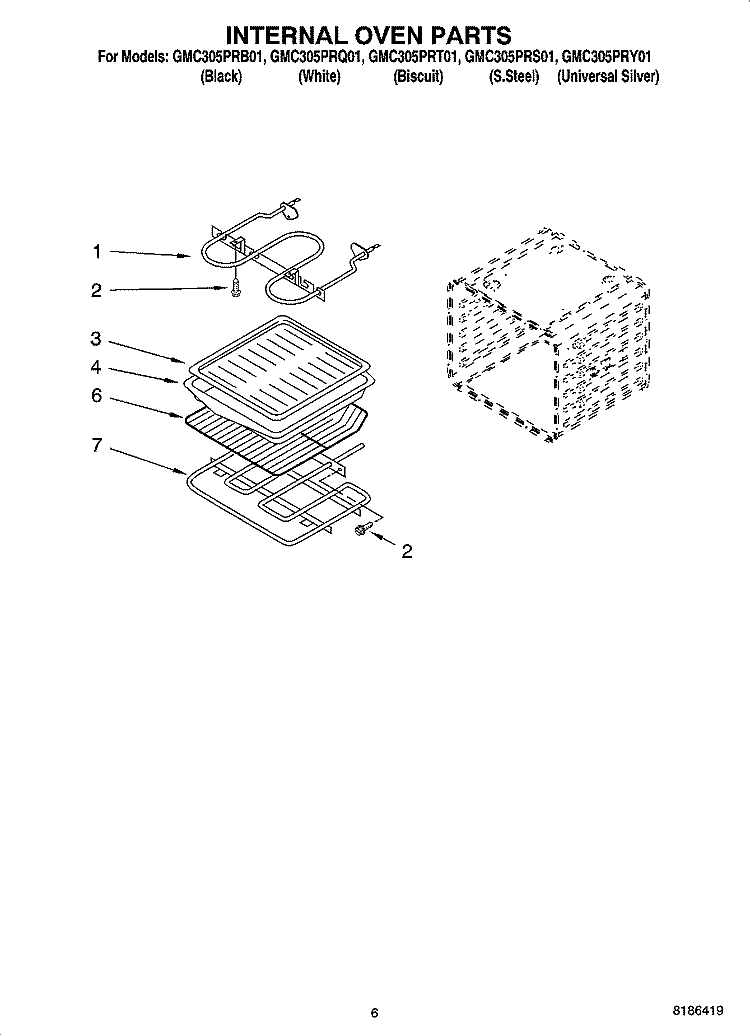 INTERNAL OVEN PARTS Diagram and Parts List for GMC305PRS01  Whirlpool Microwave Oven Combo