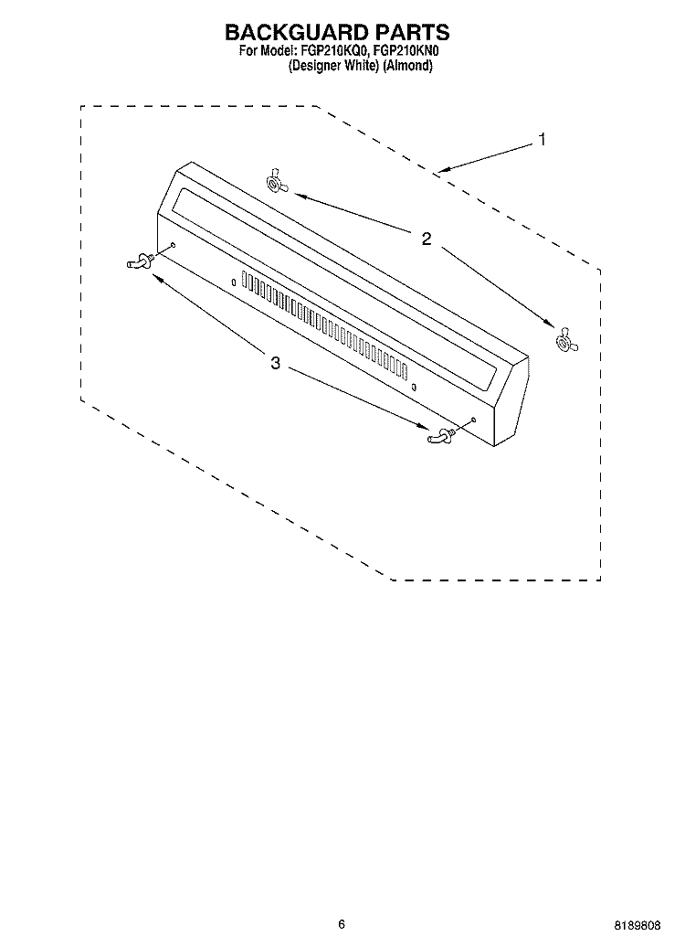 BACKGUARD Diagram and Parts List for FGP210KN0  Roper Range