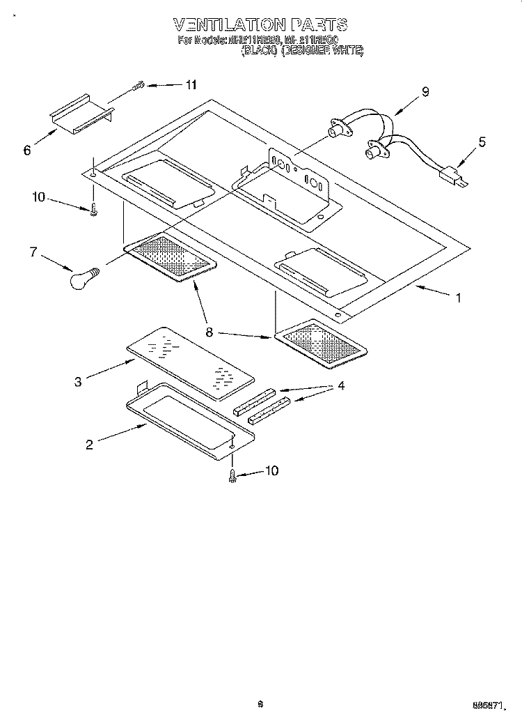 VENTILATION Diagram and Parts List for MHE11REQ0  Roper Microwave