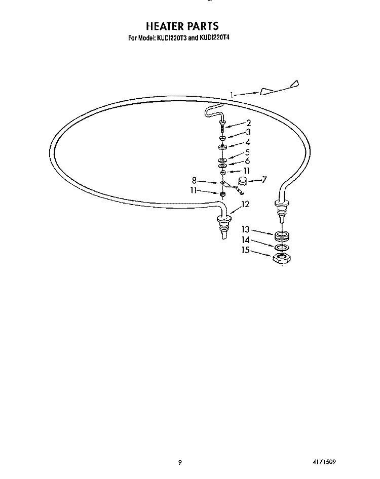 HEATER Diagram and Parts List for KUDI220T3  KitchenAid Dishwasher